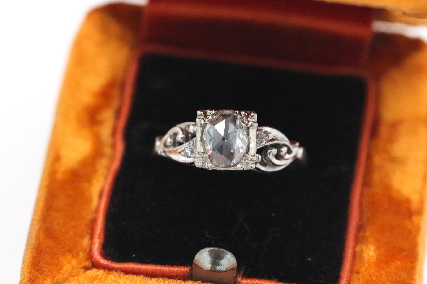 Rose cut diamond (.76ct) ring set in 1950s 14k white gold size 5.25 sizable