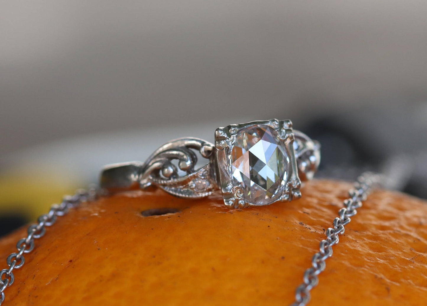 Rose cut diamond (.76ct) ring set in 1950s 14k white gold size 5.25 sizable