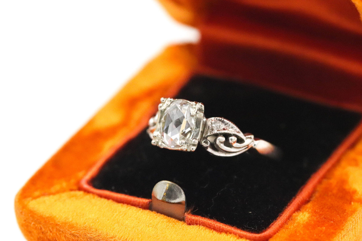 Rose cut diamond (.76ct) ring set in 1950s 14k white gold size 5.25 sizable