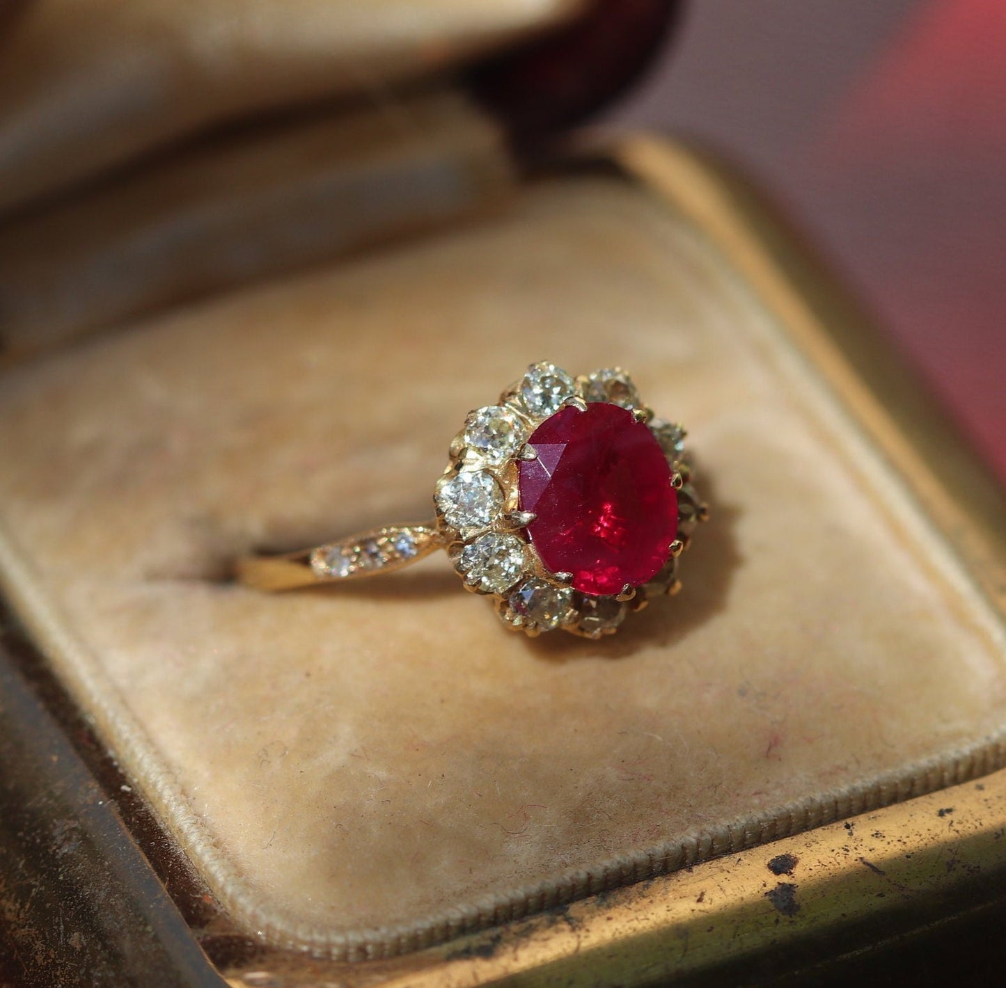 18k yellow gold natural Burmese ruby (heat only) and diamond ring size 7 sizable