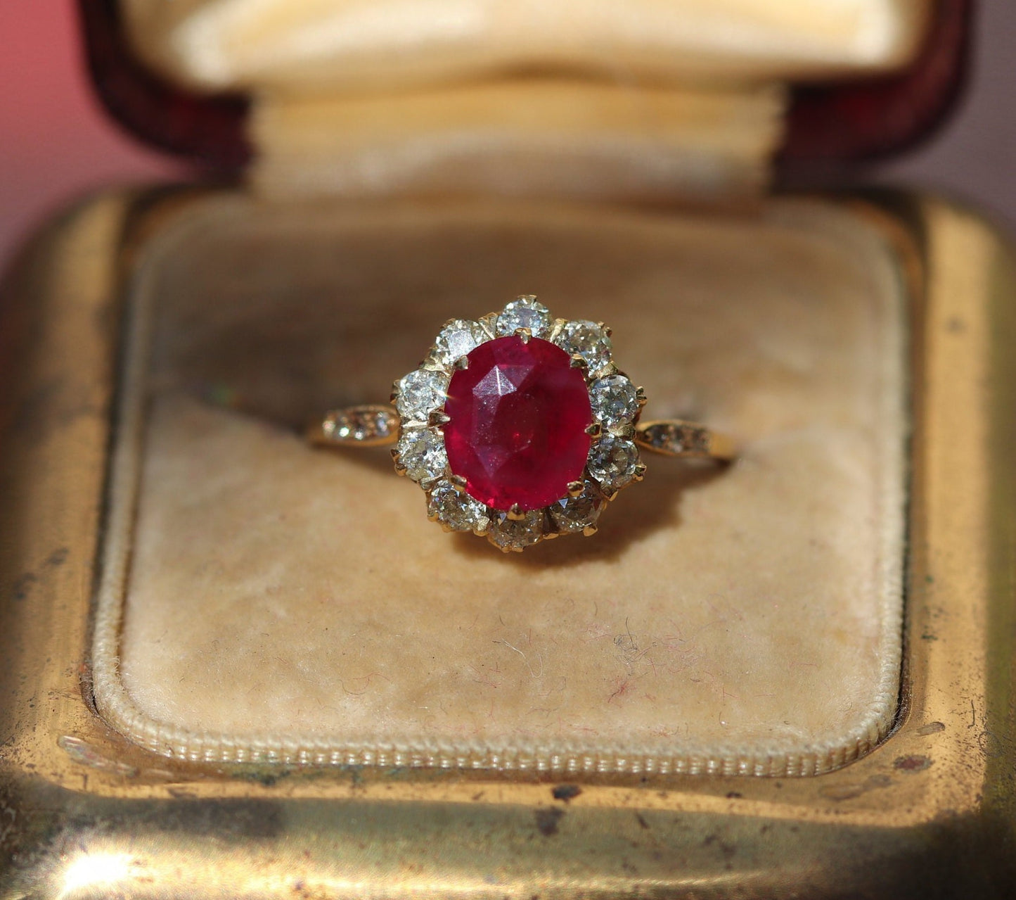 18k yellow gold natural Burmese ruby (heat only) and diamond ring size 7 sizable