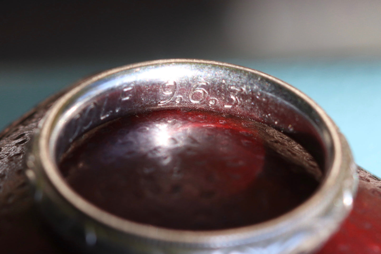 Heavy platinum wedding band engraved and inscribed size 7.25 not sizable