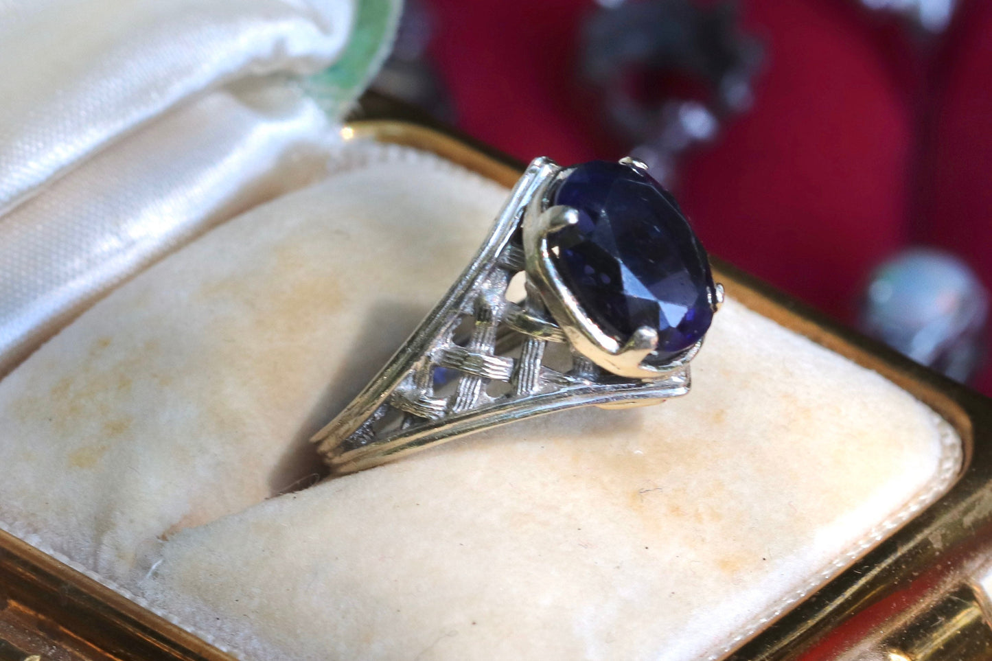 14k white gold tanzanite basket weave ring size 6 sizable