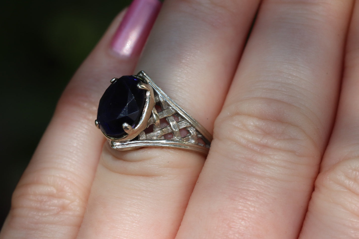 14k white gold tanzanite basket weave ring size 6 sizable