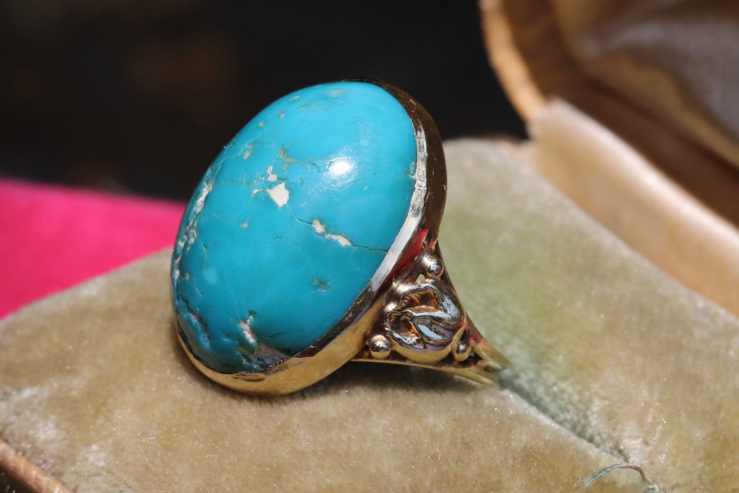 Solid turquoise and 14k gold ring size 5 sizable