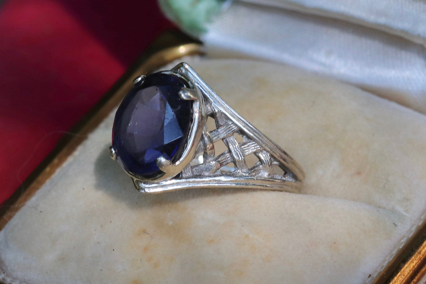 14k white gold tanzanite basket weave ring size 6 sizable