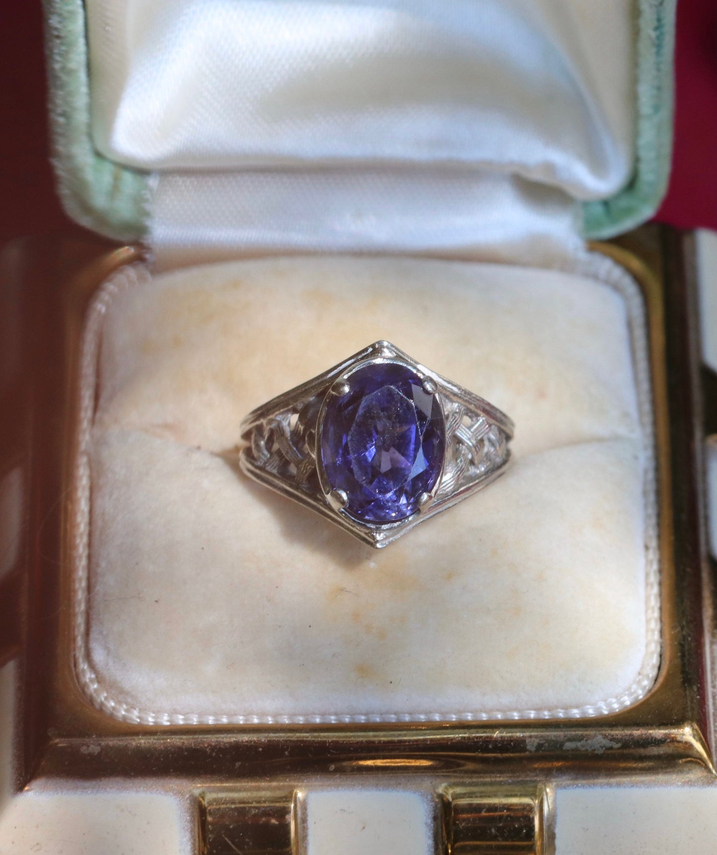 14k white gold tanzanite basket weave ring size 6 sizable