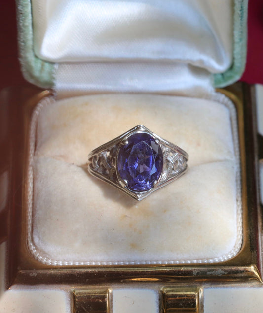 14k white gold tanzanite basket weave ring size 6 sizable
