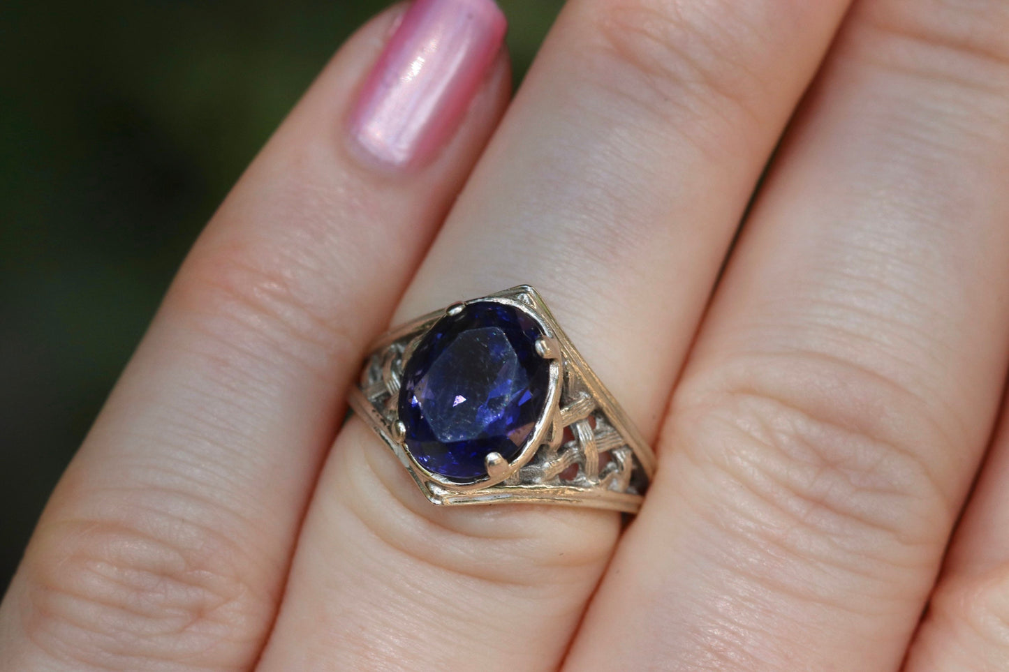 14k white gold tanzanite basket weave ring size 6 sizable