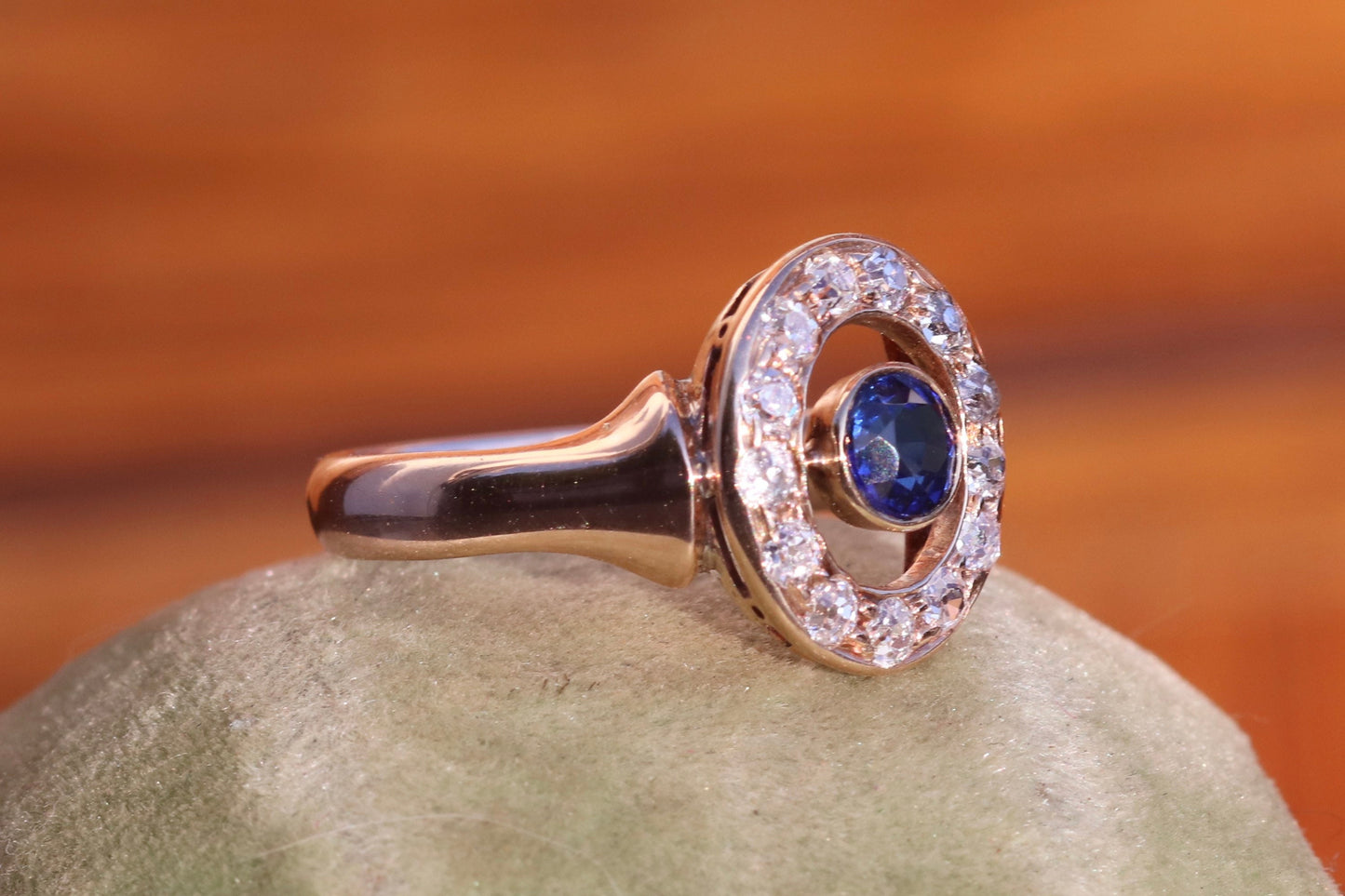 14k old cut diamond halo and synthetic sapphire ring size 7 sizable