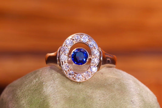 14k old cut diamond halo and synthetic sapphire ring size 7 sizable