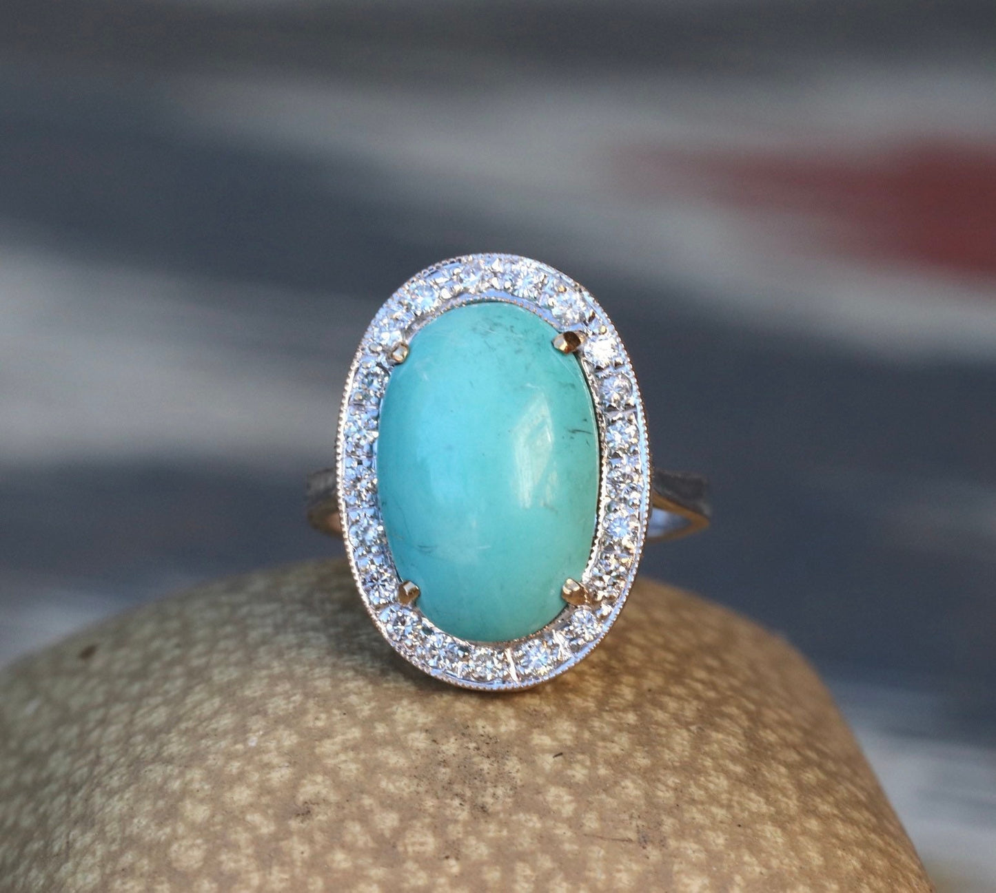 Natural turquoise and .52 ctw diamond ring set in 18k gold size 5.75 (sizable)