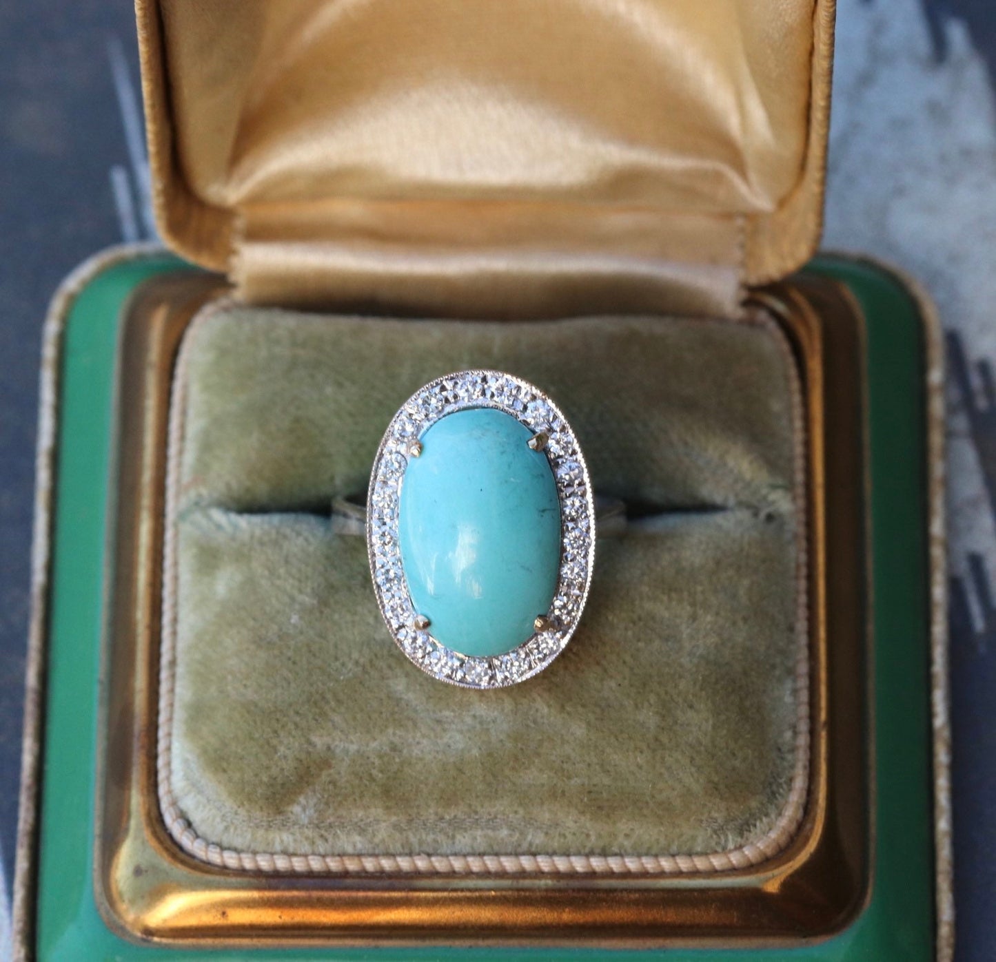 Natural turquoise and .52 ctw diamond ring set in 18k gold size 5.75 (sizable)