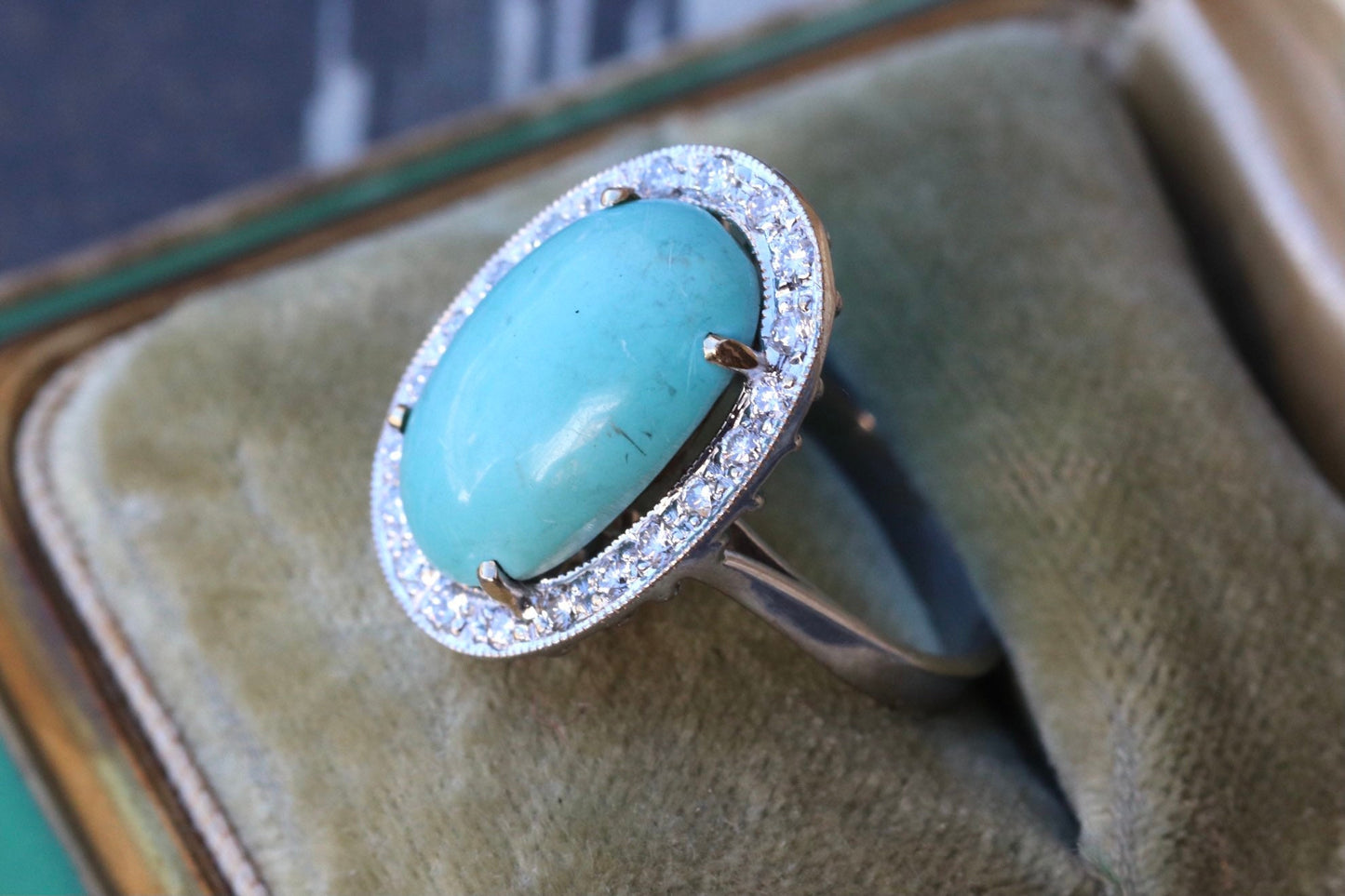 Natural turquoise and .52 ctw diamond ring set in 18k gold size 5.75 (sizable)