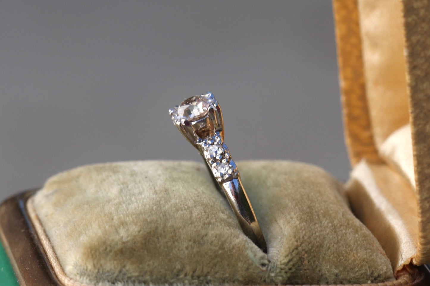 Three quarter (.75) ctw old cut diamonds set in fishtail prongs in 14k white gold size 5.75 (sizable)