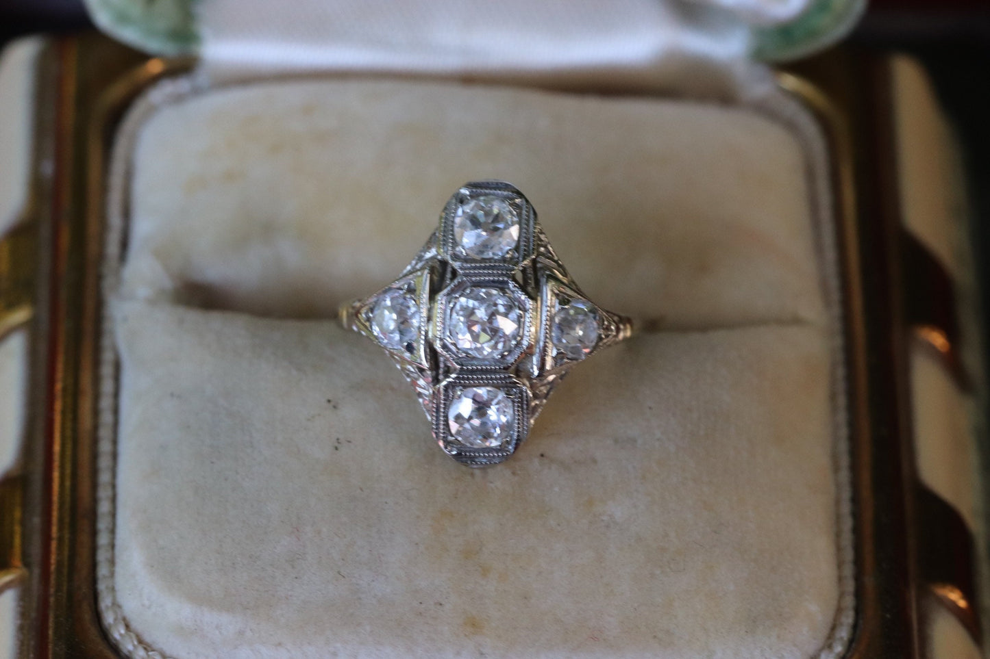 14k white gold old European cut diamond filigree ring size 3 (sizable by 2 sizes)
