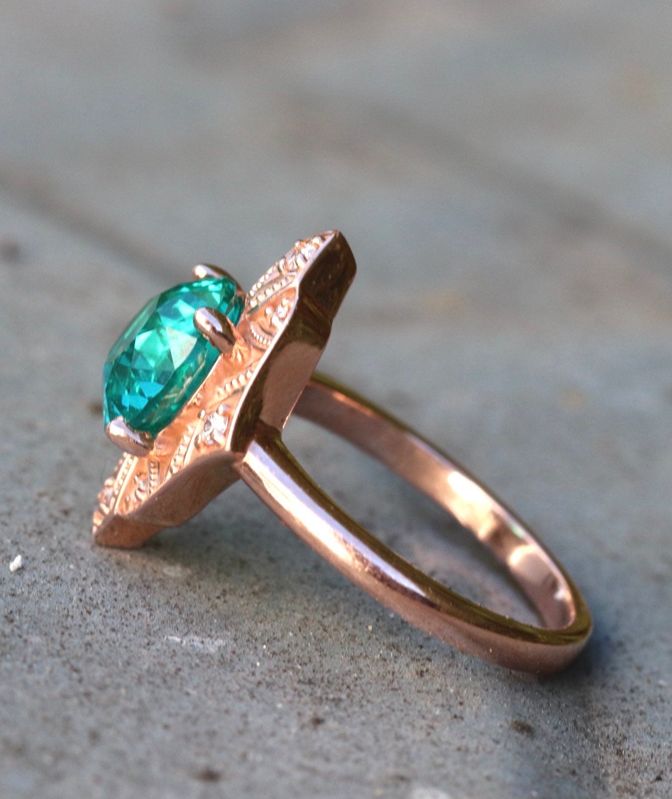 14 rose gold and diamond ring with paraiba colored precision cut YAG size 7.5 (sizable)