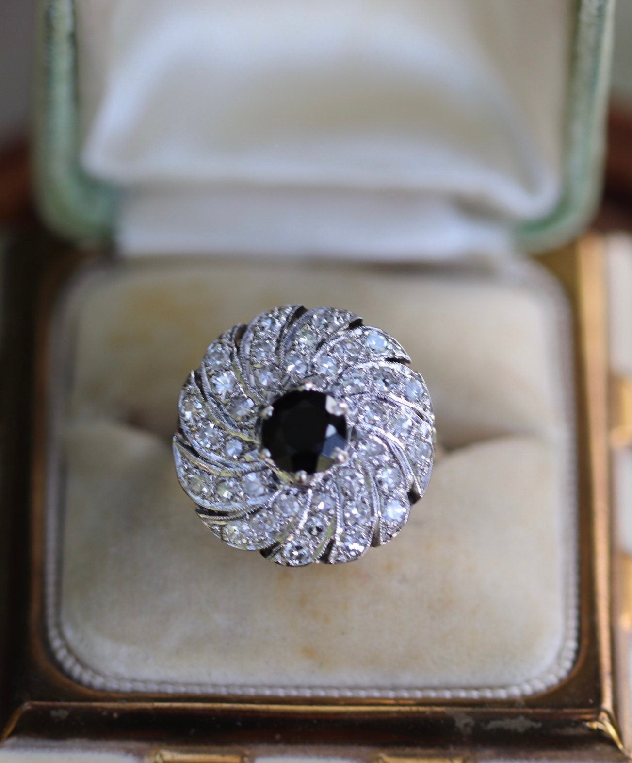 Onyx and old cut diamond ring set in 14k size 8.5 (sizable)