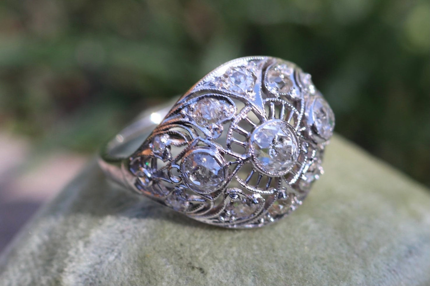 14k Edwardian old cut diamond filigree dome ring 1.4 ctw size 6 (sizable)