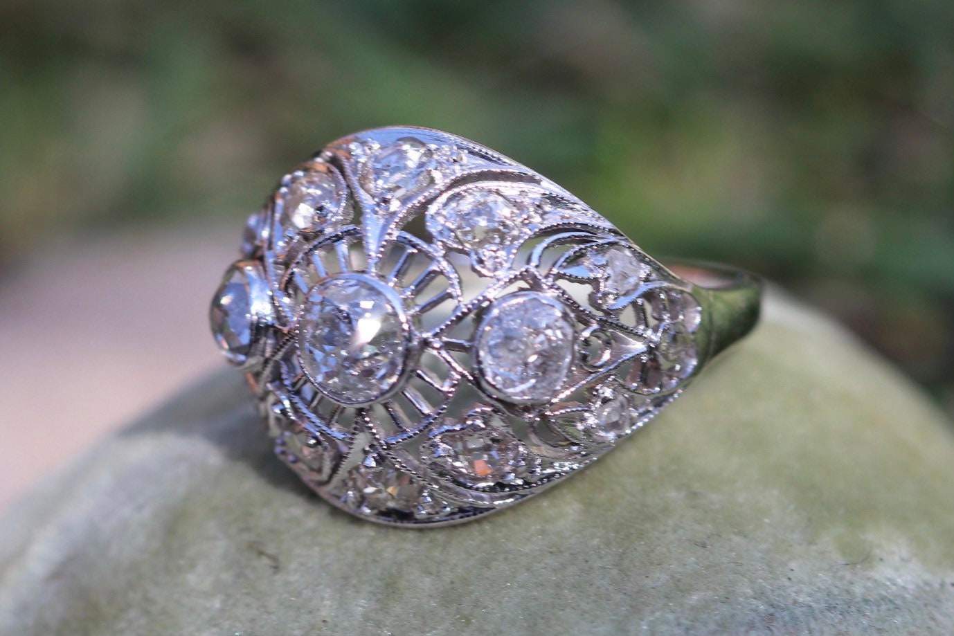 14k Edwardian old cut diamond filigree dome ring 1.4 ctw size 6 (sizable)