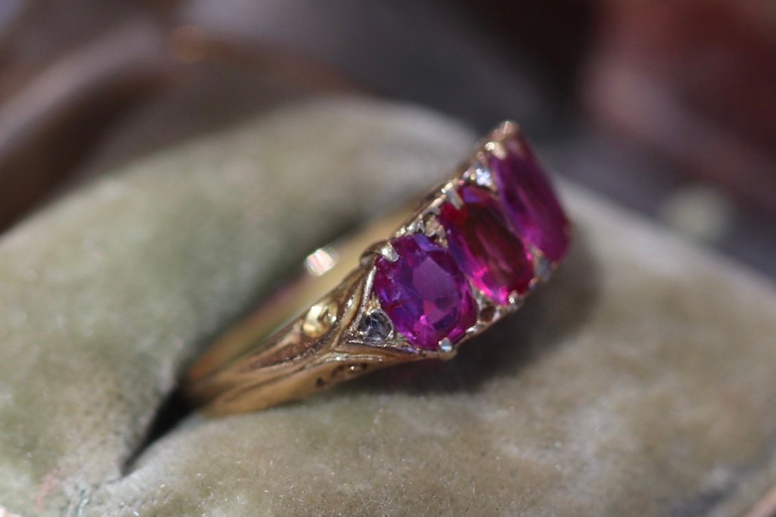 AGL certified unheated Burmese pink sapphire Victorian ring set in 18k