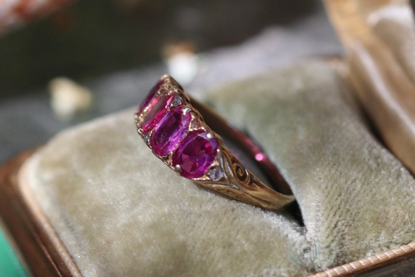 AGL certified unheated Burmese pink sapphire Victorian ring set in 18k