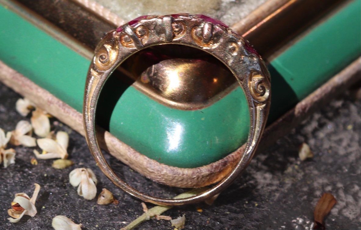 AGL certified unheated Burmese pink sapphire Victorian ring set in 18k