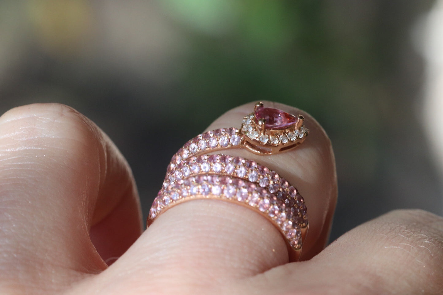 Natural pink sapphire and diamond serpent snake ring set in 18k rose gold size 6 (sizable)