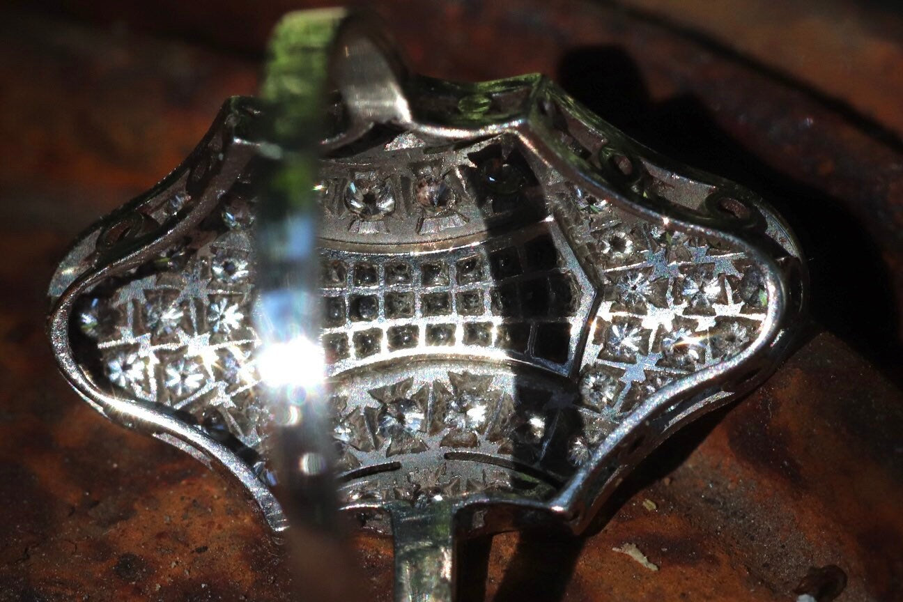 Authentic Art Deco platinum, diamond and onyx ring size 6.5 (sizable)