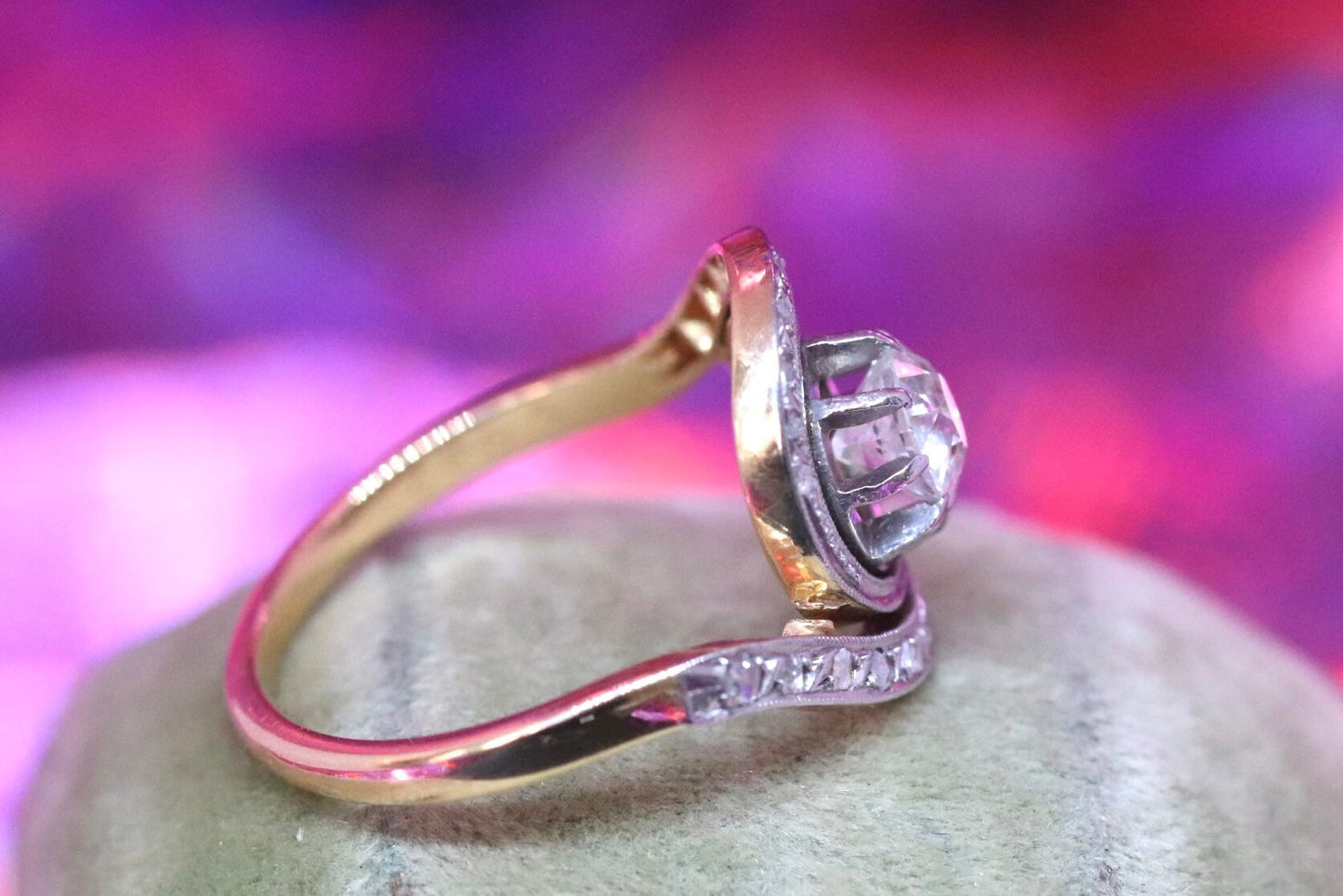 Antique tourbillon diamond ring set in 14k gold size 7