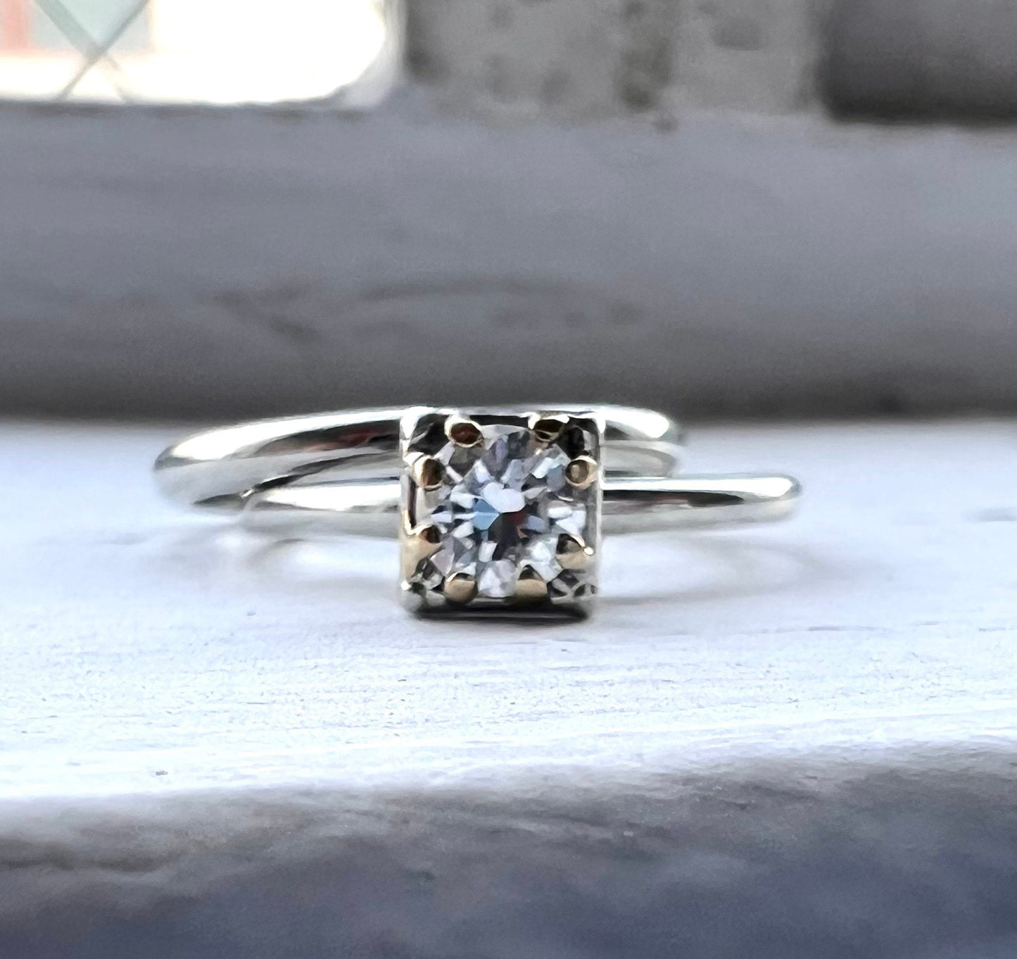 18k white gold matching JABEL diamond wedding ring and engagement ring size 6