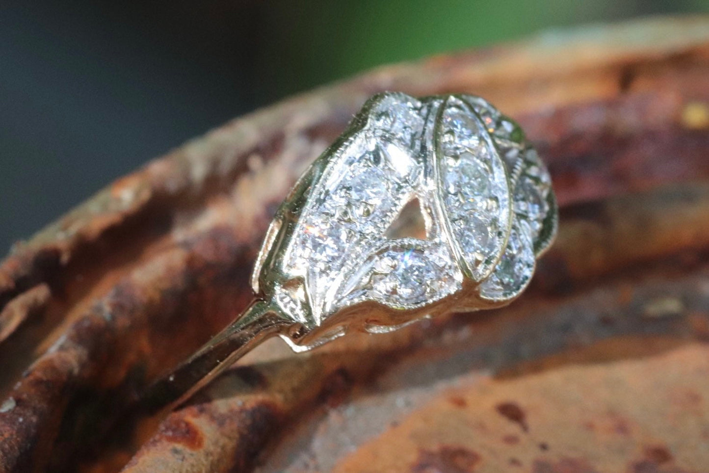 10k yellow gold diamond pave ring size 5.75 (sizable)