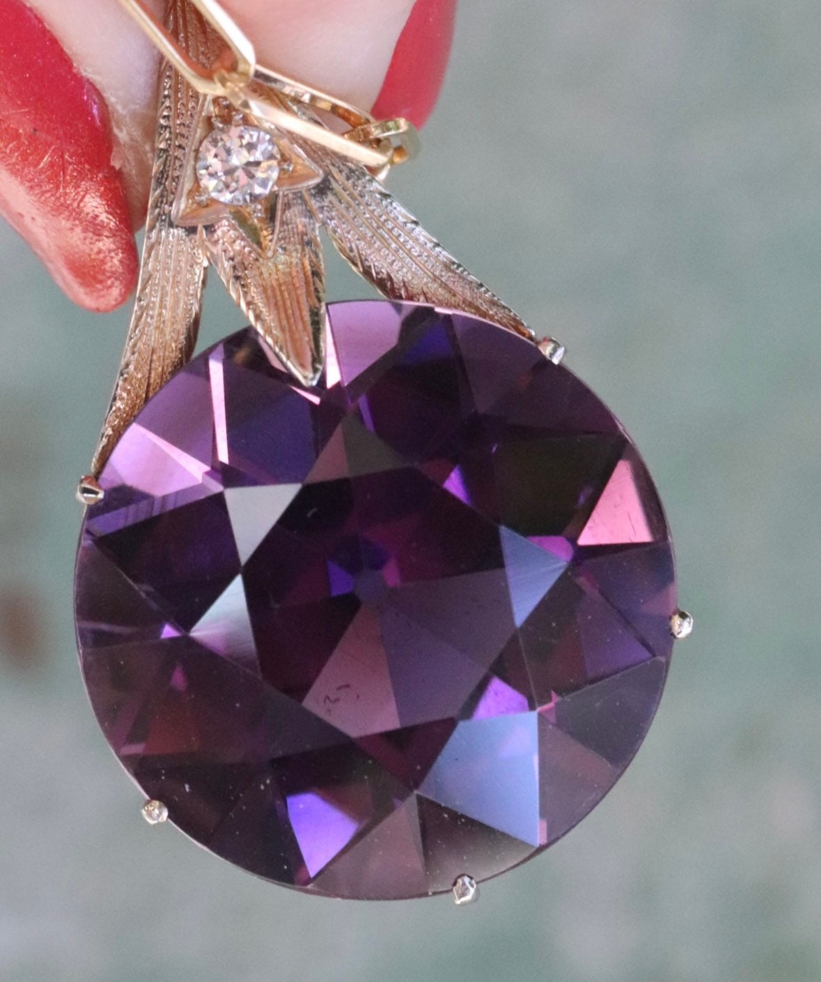 36 ct old European cut amethyst pendant on 18” solid paper clip chain 14k necklace