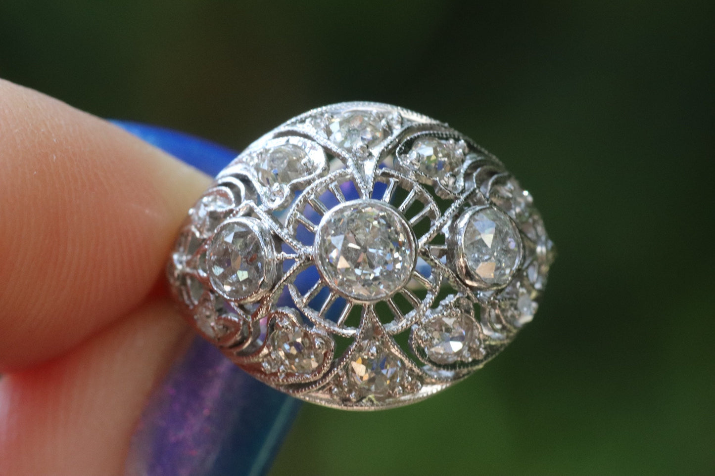 14k Edwardian old cut diamond filigree dome ring 1.4 ctw size 6 (sizable)