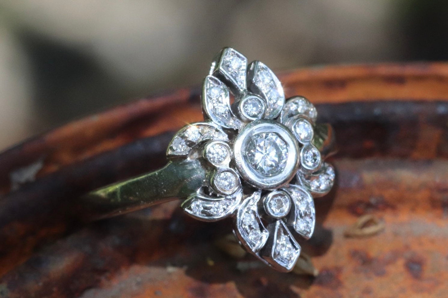 14k white gold and diamond vintage inspired ring size 5.25 sizable