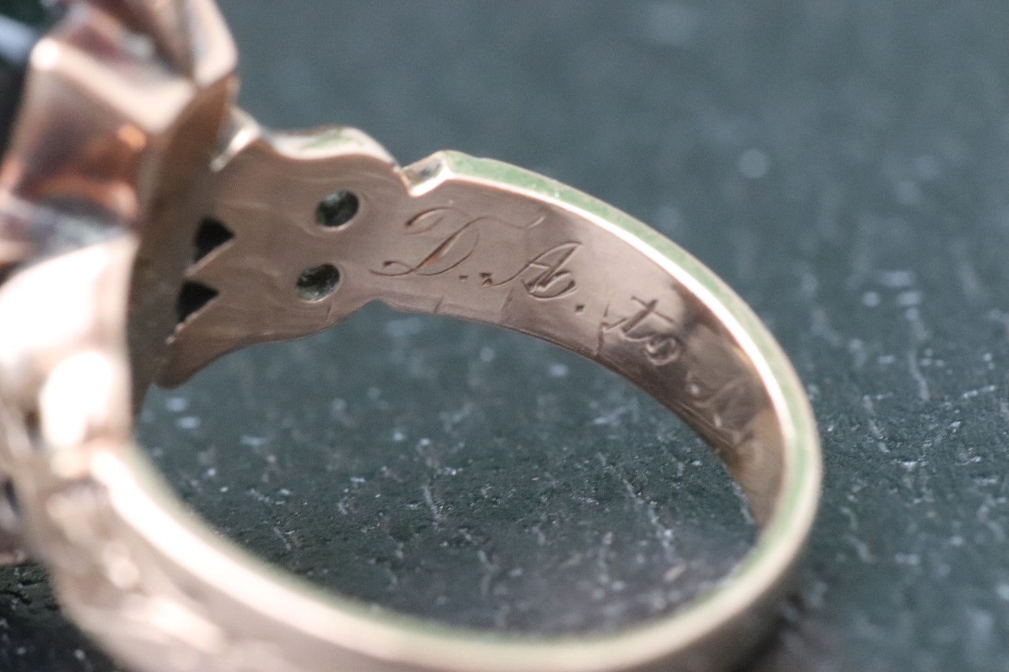 Antique Victorian 1880 14k Rose Gold Hand Engraved Agate Cameo Ring rose cut diamonds size 3.5