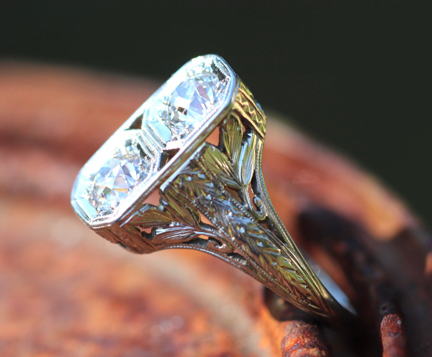 BELAIS 18k Art Deco toi et moi diamond ring size 7.25 (sizable)