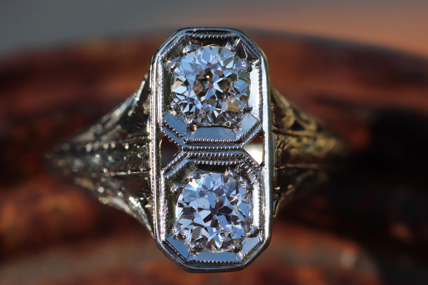 BELAIS 18k Art Deco toi et moi diamond ring size 7.25 (sizable)