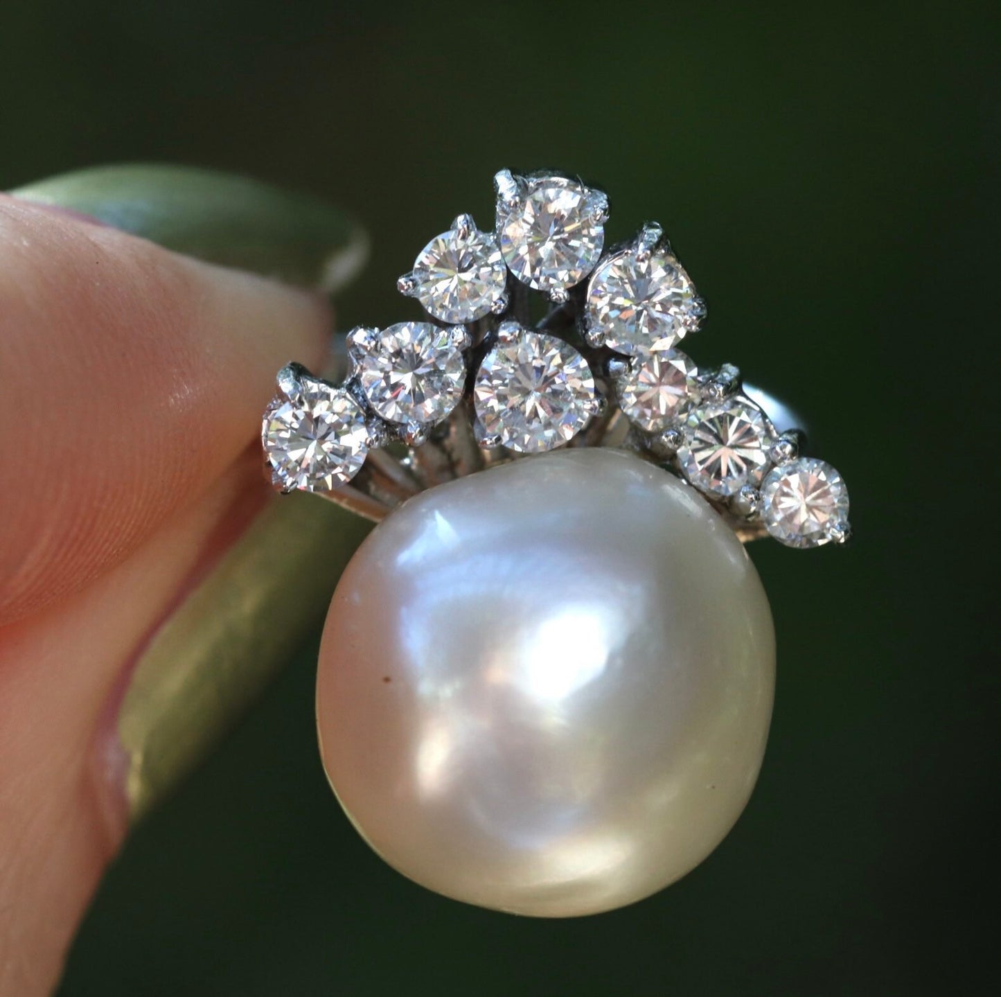 Diamond and south sea pearl ring set in 14k white gold