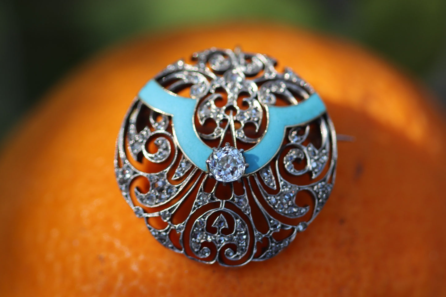 Art nouveau gold, silver, old mine cut and old rose cut diamond pendant pin