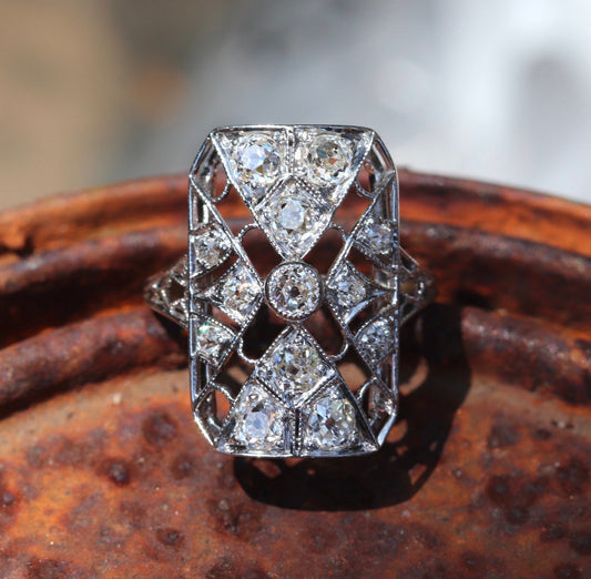 Approx 2ctw Art deco diamond filigree ring set in 14k white gold
