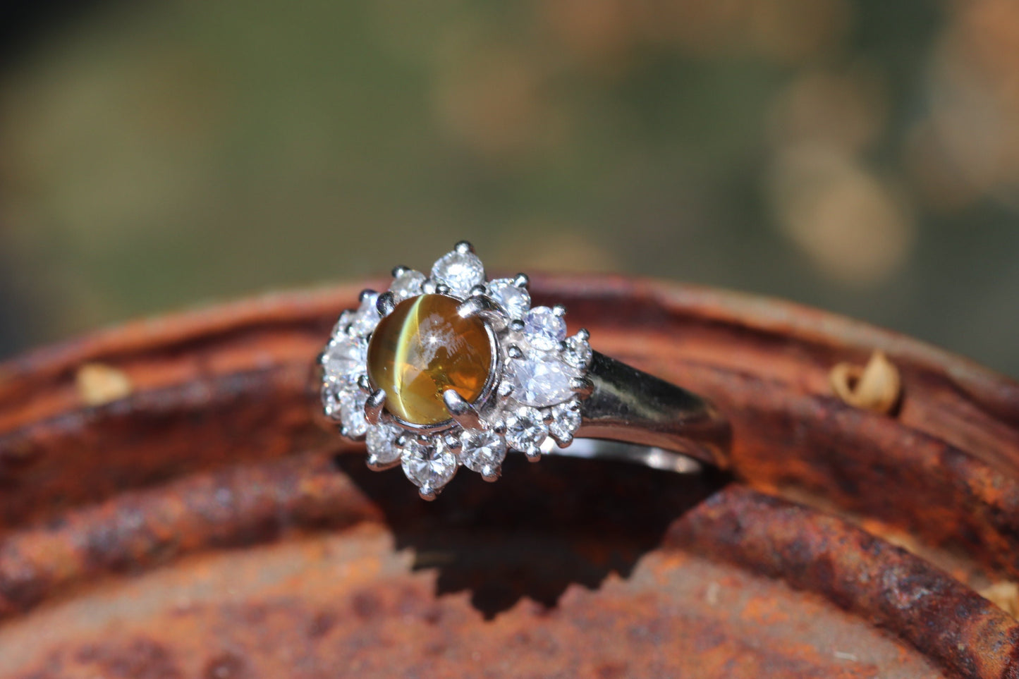 Cats eye chrysoberyl ring set in platinum