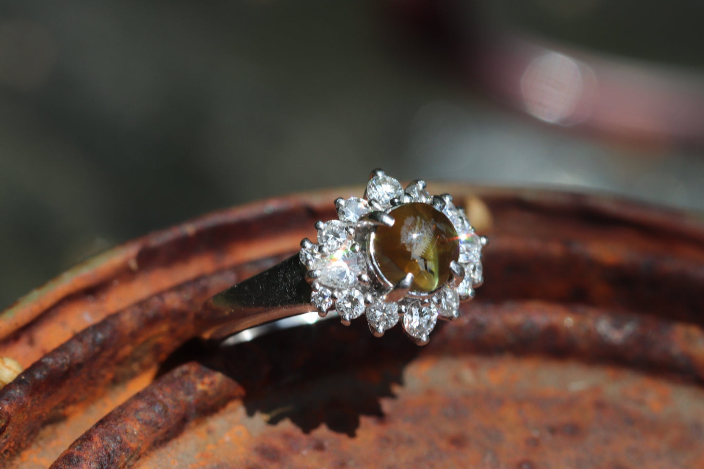 Cats eye chrysoberyl ring set in platinum