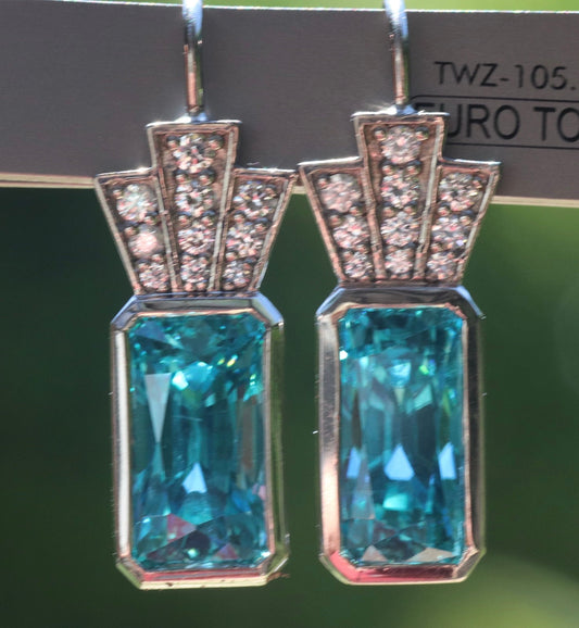 14k grey gold blue zircon and diamond earrings Bridgerton