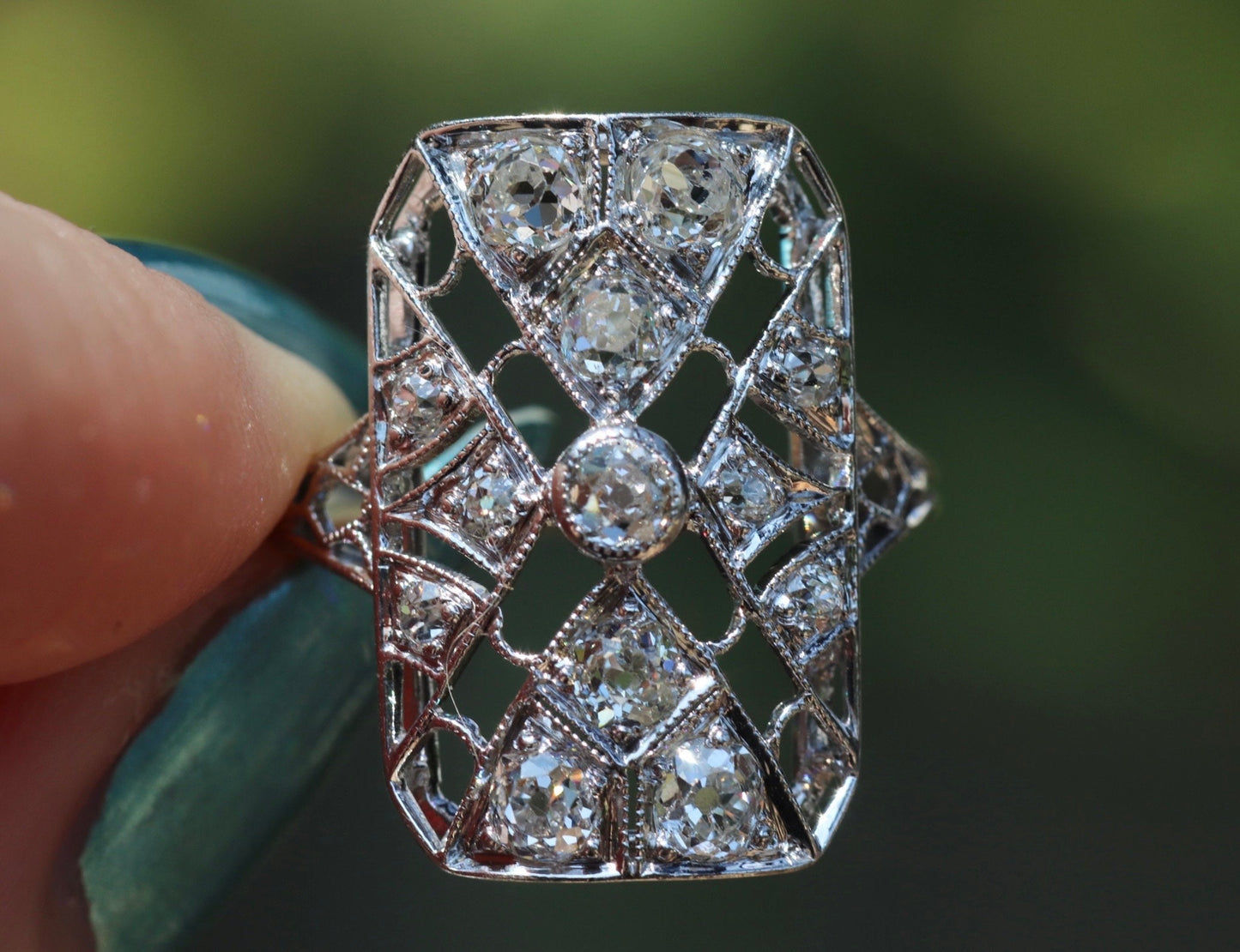 Approx 2ctw Art deco diamond filigree ring set in 14k white gold