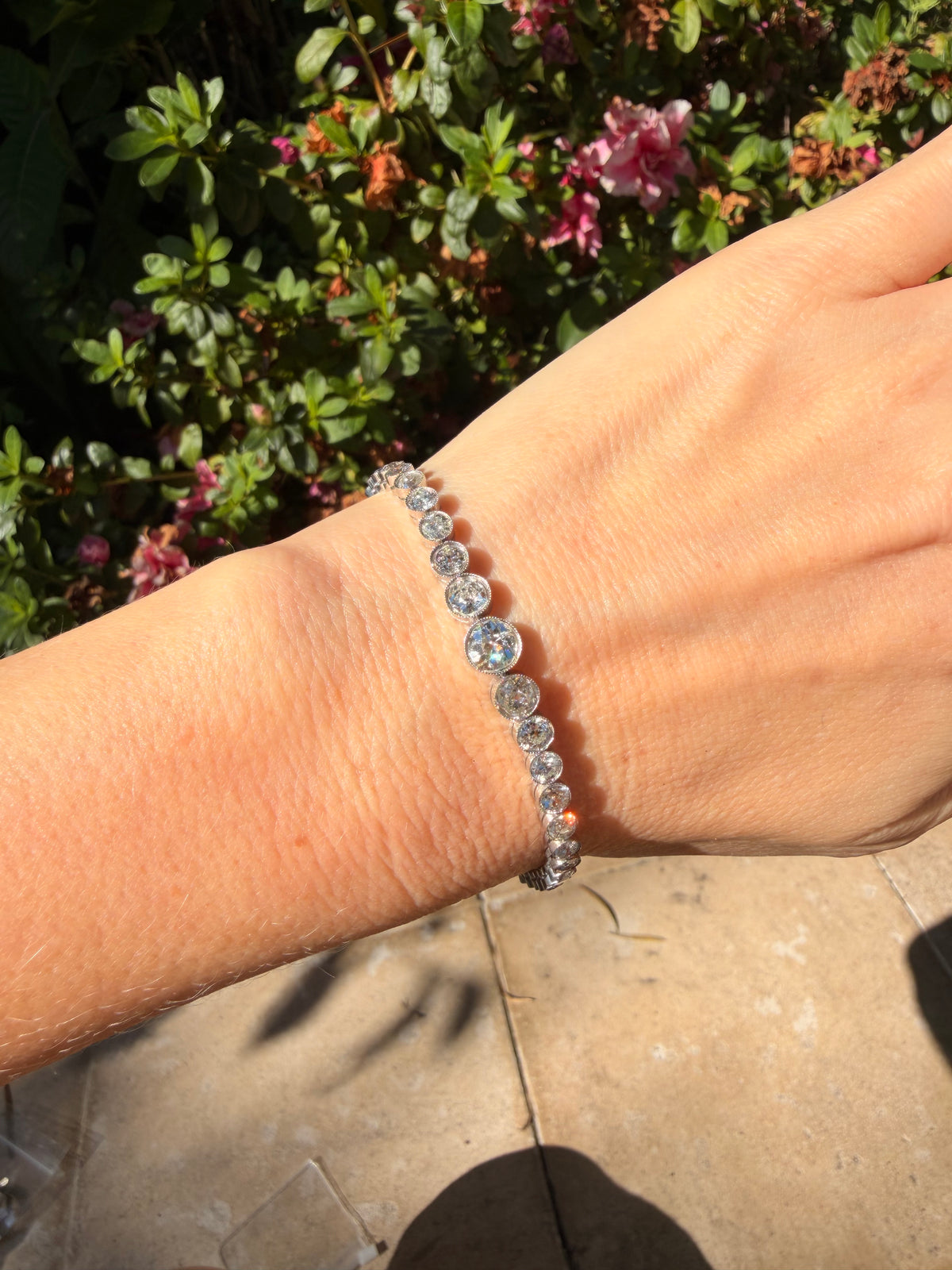 8+ ctw true antique Art Deco platinum line bracelet with old European cut diamonds