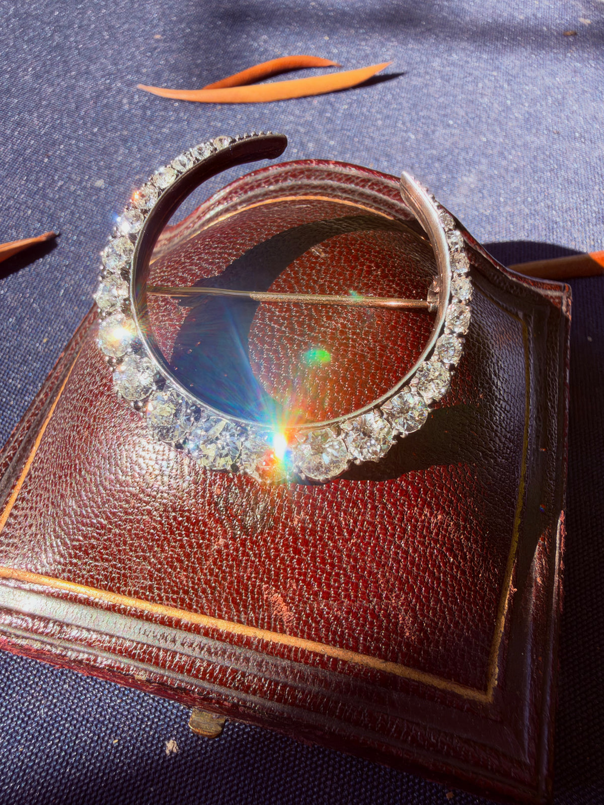 Diamond Victorian crescent brooch with original box