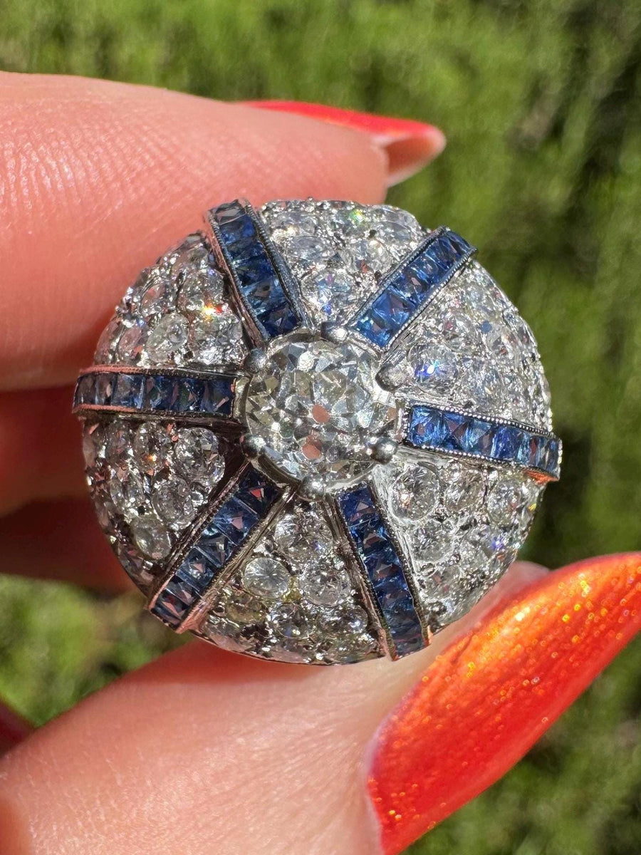 Old European cut diamond and sapphire ring