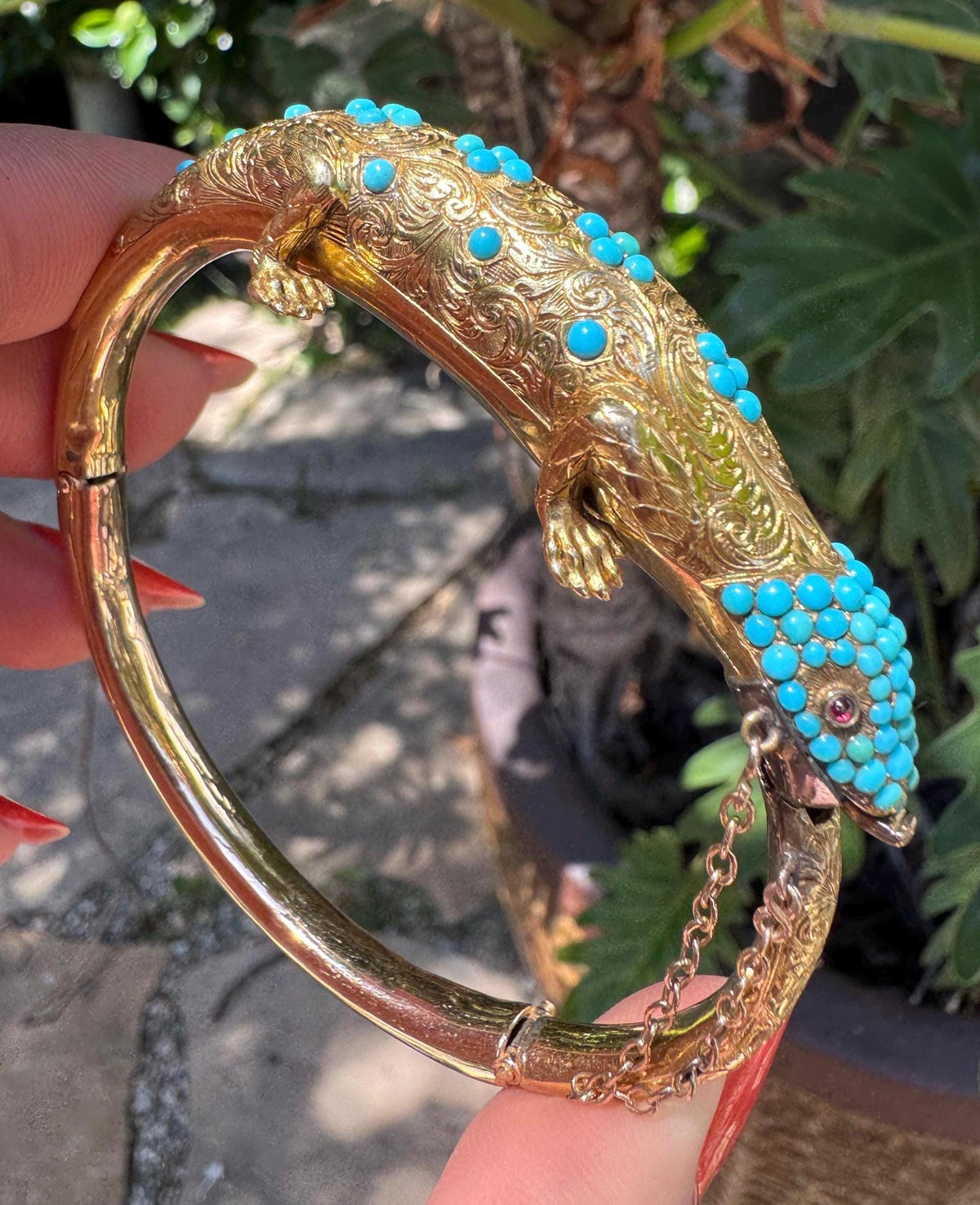 18k Victorian turquoise lizard bangle