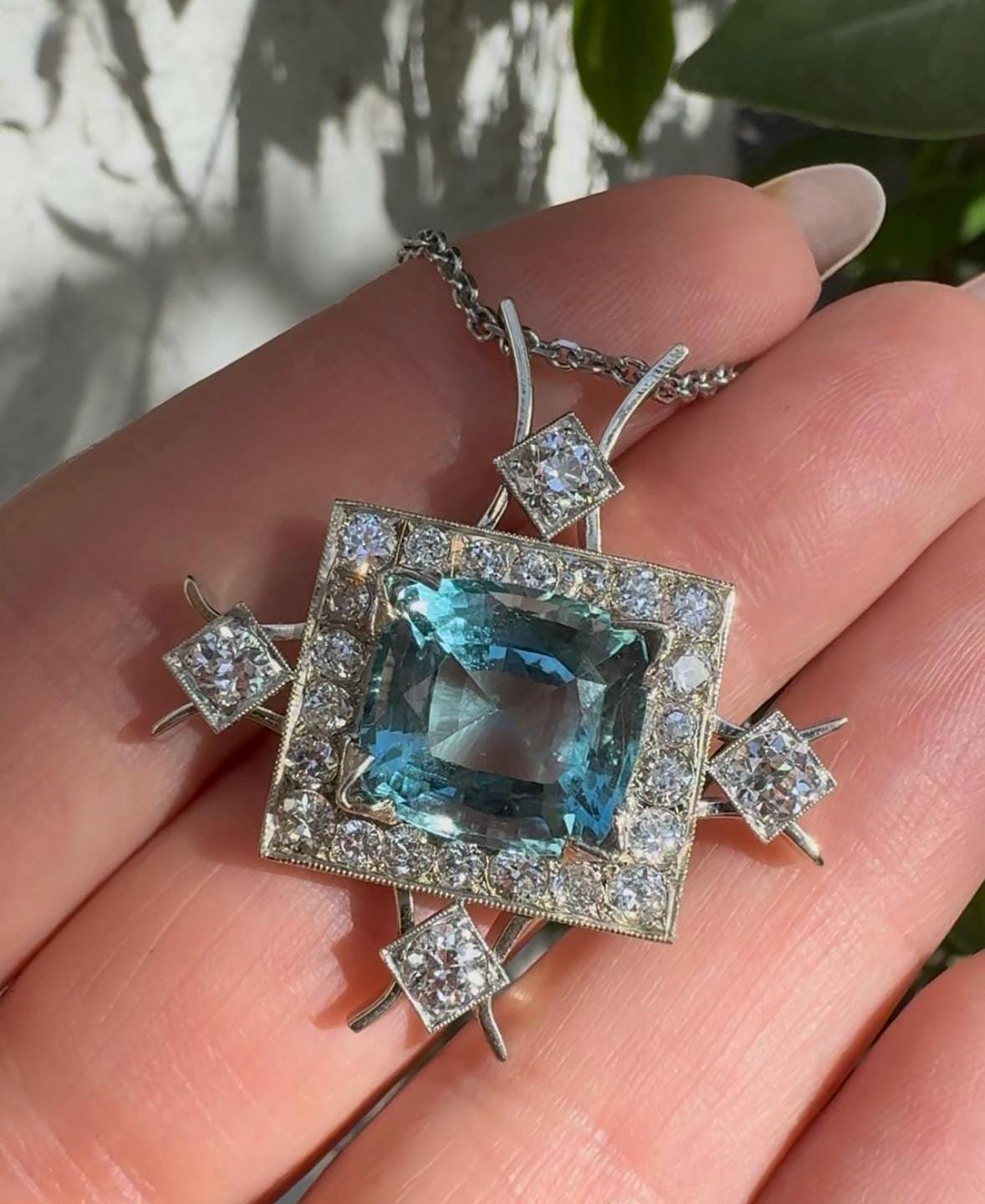 Santa Maria aquamarine old European cut diamond pendant